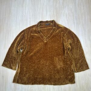 Zara Knit Brown Chenille Sweater Women’s Small Cozy Soft Textured Pullover Small